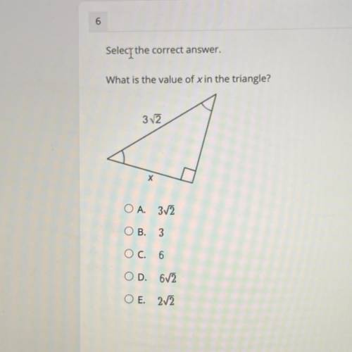 Selecr the correct answer.
What is the value of x in the triangle?