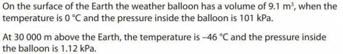 Calculate the volume of the weather balloon when it is at a height of 30000 m