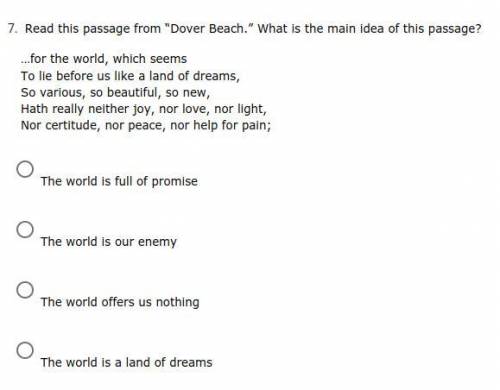 Read this passage from “Dover Beach.” What is the main idea of this passage?

…for the world, whic