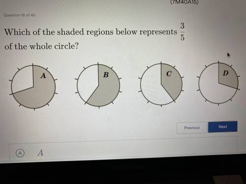 Which of the shaded regions below represents 3/5 of the whole circle