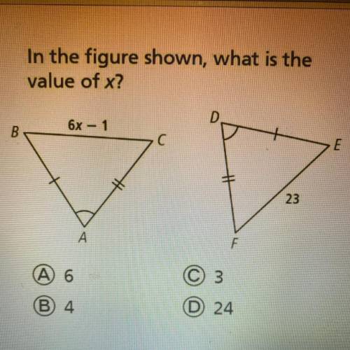 In the figure shown, what is the value of x?