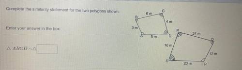 HELP PLEASE

Complete the similarity statement for the two polygons shown.
Enter your answer in th