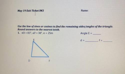 Use the law of sines or cosines to find the remaining sides/angles of the triangle. Round answers t