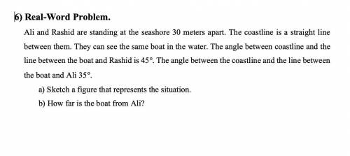 Ali and Rashid are standing at the seashore 30 meters apart. The coastline is a straight line betwe