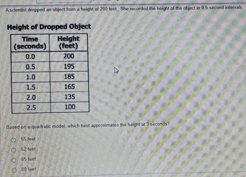 Based on a quadratic model, which best approximates the height at 3 seconds?​