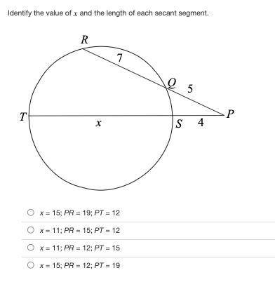 Please help! Identify the value of x and the length of each secant segment.