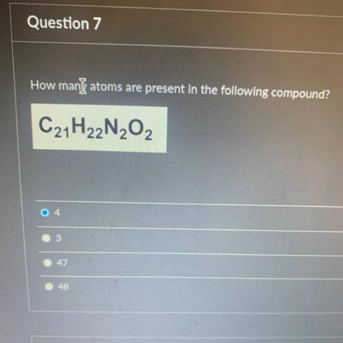 How many atoms are present in the following compound?
C21H22N2O2