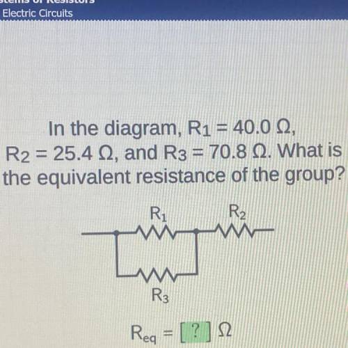 In the diagram, R1 = 40.0 ,

R2 = 25.4 Q, and R3 = 70.8 Q. What is
the equivalent resistance of th