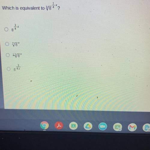 50 points please help

Which is equivalent to ^3v8^1/4