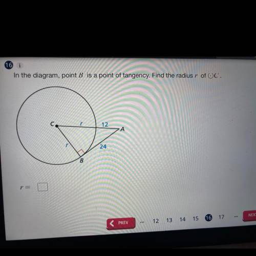 In the diagram ,point b is a point of tangency. Find the radius r of circle c