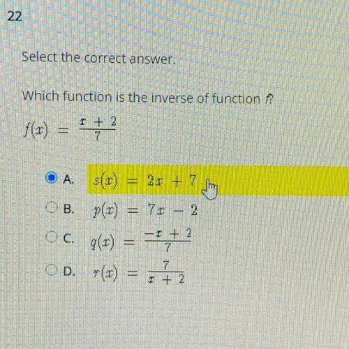 Select the correct answer.
Which function is the inverse of function
f(x) = -2