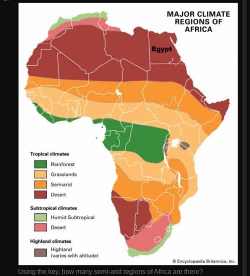 Using the key, how many semi-arid regions of Africa are there?