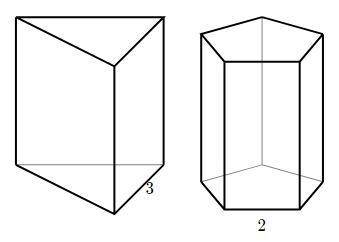 The triangular prism has a base area of 666 square units and a volume of 636363 cubic units. The pe
