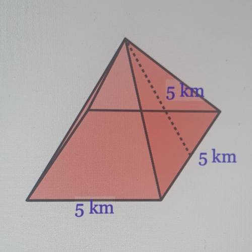 Find the surface area of a square pyramid with side length 5 km and slant height 5
km.