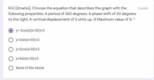 Choose the equation that describes the graph with the following properties. A period of 360 degrees