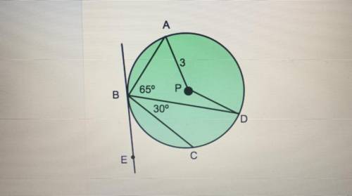 Find arc AD

find angle AP
if arc BC = 100, find angle EBC
find arc AB 
find the area of sector AP