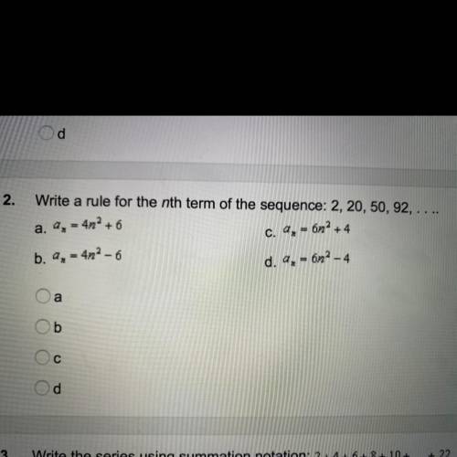 Write a rule of the nth term of the sequence: 2,20,50,92,...