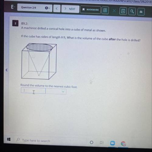 2

B9.2:
A machinist drilled a conical hole into a cube of metal as shown.
If the cube has sides o