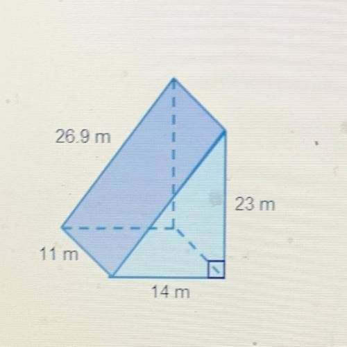 What is the volume of the right triangular prism, in cubic meters? Round to the nearest cubic meter