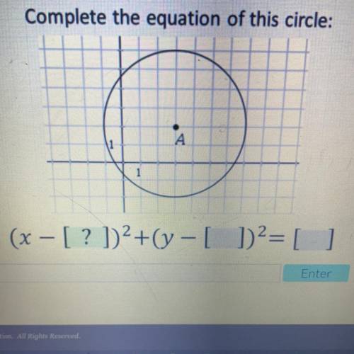 Complete the equation of this circle:
А
(x - [ ? ])2+(y - [ ])2= [ ]