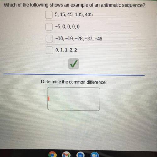 Which of the following shows an example of an arithmetic sequence?

5, 15, 45, 135, 405
-5, 0, 0,