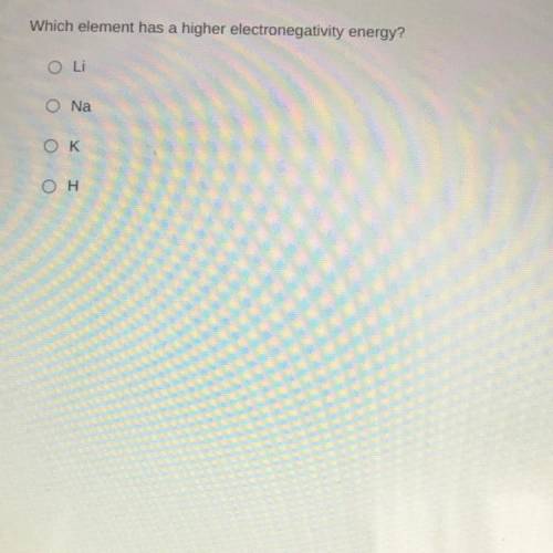 Which element has a higher electronegativity energy?
O Li
O Na
Ο Κ
Ο Η