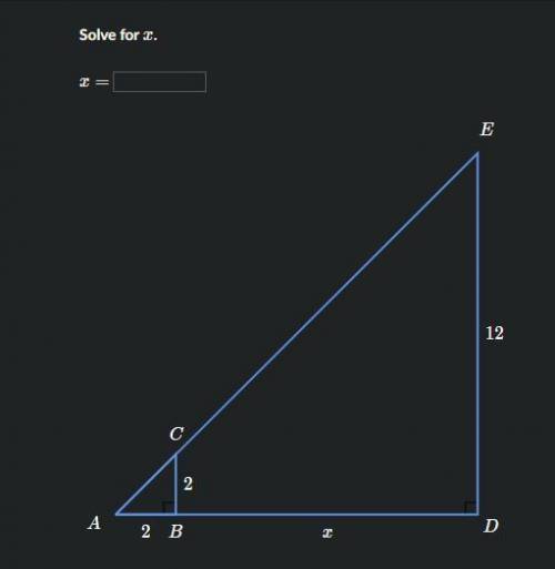 Solve similar triangles (advanced)
Solve for X
X=?