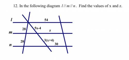 Find the values of x and z.