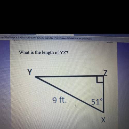 What is the length of YZ?
Y
9 ft.
51°
X