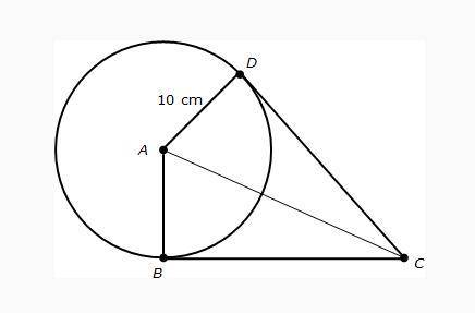 Circle A has a radius of 10 centimeters. Segment BC and segment CD are tangent to circle A.

If AC