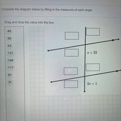 Complete the diagram below by filling in the measures of each angle