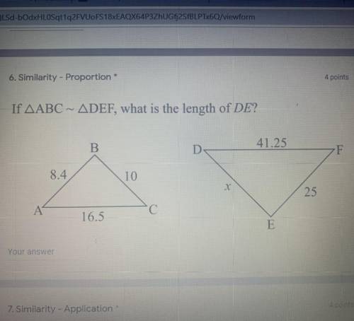 If AABC ~ ADEF, what is the length of DE?

WILL GIVE BRAINIEST TO THE RIGHY ANSWER NEED HELP ASAP
