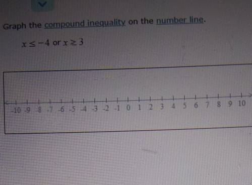 Graph the compound inequality on the number line. x 3<=-4 or x>= 3​