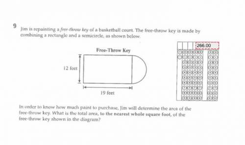 Jim is repainting a free-throw key of a basketball court. the free-throw is made by combining a rec