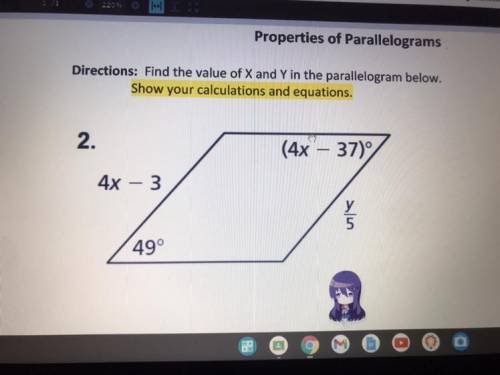 Find the value of X and Y in the parallelogram