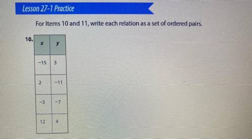 For items 10 and 11, write each relation as a set of ordered pairs.