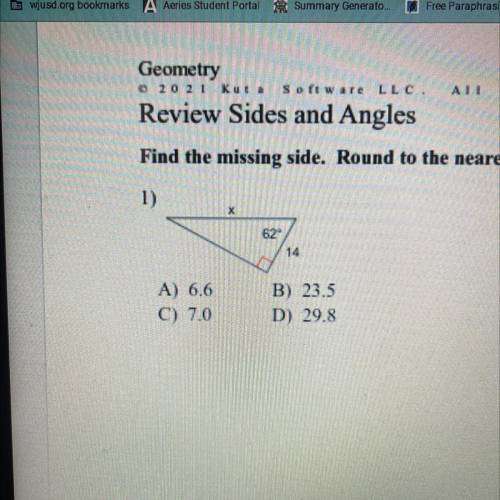 How do i do this find the missing side. round to the nearest tenth.