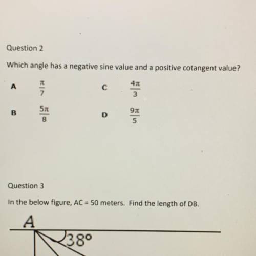 Which angle has a negative sine value and a positive cotangent value?