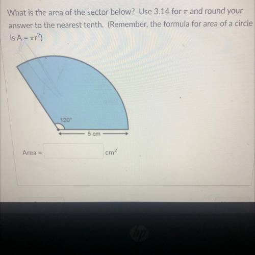 What is the area of sector below