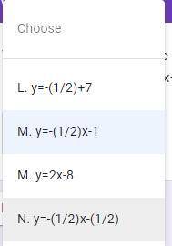 Write the equation of the line that passes through the point (-4, 1) and is PERPENDICULAR to: y=2x-
