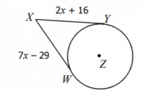 Find WX. Assume that segments which appear to be tangent are tangent.