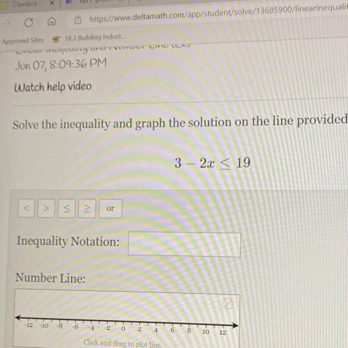 Solve the inequality and graph the solution on the line provided.
3 – 2x < 19