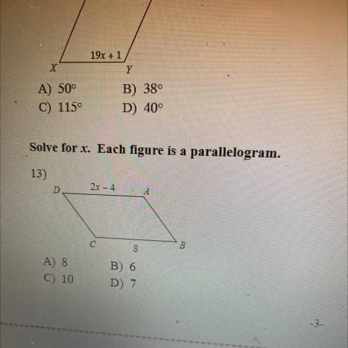 I solve for x each figure is a parallelogram GIVING BRAINLIEST!!