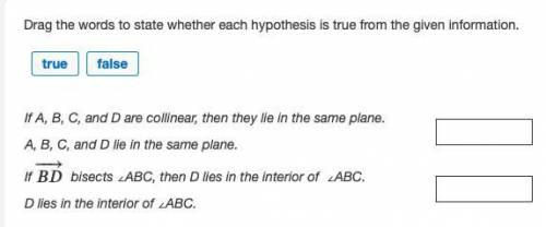 Drag the words to state whether each hypothesis is true from the given information.