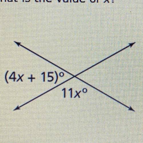 What is the value of x?

(4x + 15)
11xº
O A. X = 5
O B. X = 11
O C. X = 59
O D. X = 121
