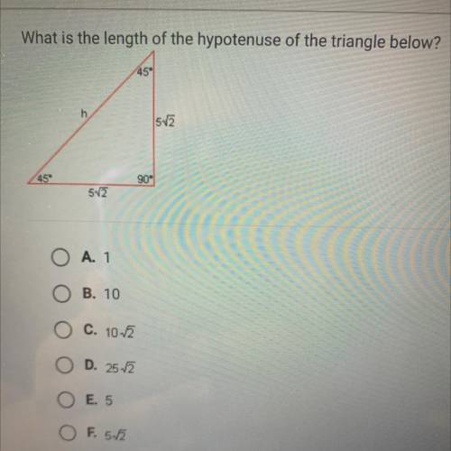 What is the length of the hypotenuse of the triangle below?