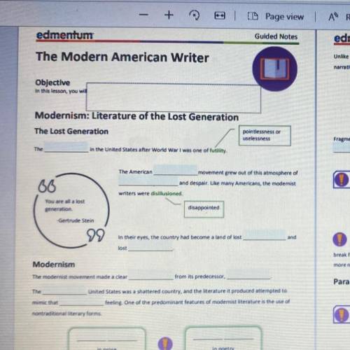 The modern American writer guided notes?