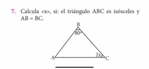 Calcula (x) si el triángulo ABC es isosceles y AB=BC