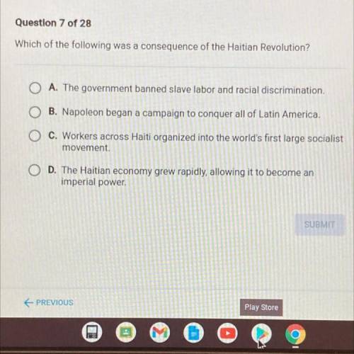 Which of the following was a consequence of the Haitian Revolution?