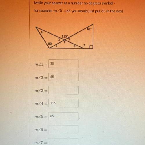 HI I NEED THE ANSWER TO THESE ASAP! I have 5 minutes...

Find the measure of each missing angle
